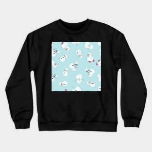 Playful Snowmen playing with snowballs blue background Crewneck Sweatshirt